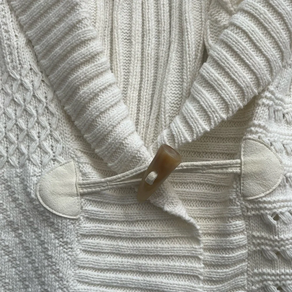 Y2K Chaps Cream Shawl Collar Sweater Vest M Cotton Toggle Cardigan Knit Coastal